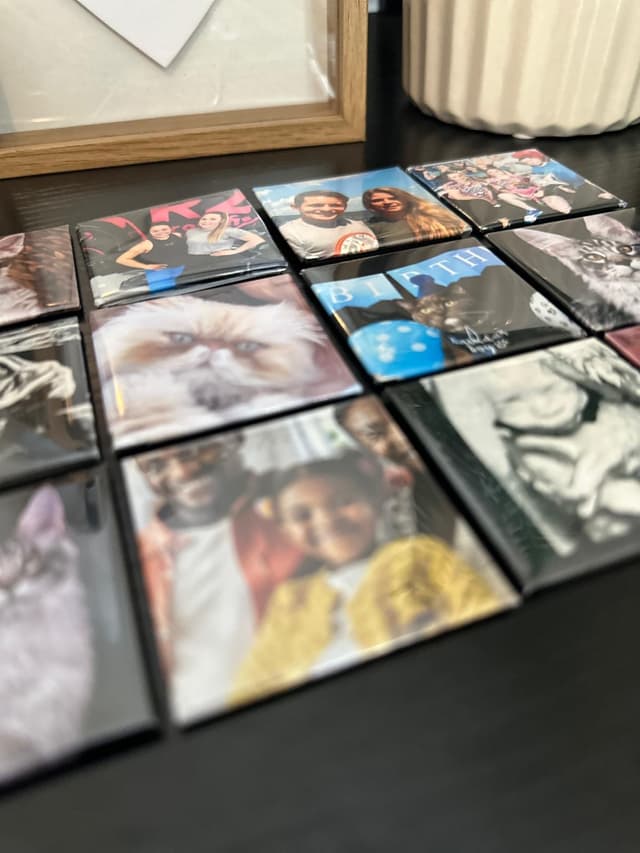 Angled flat lay of custom magnets